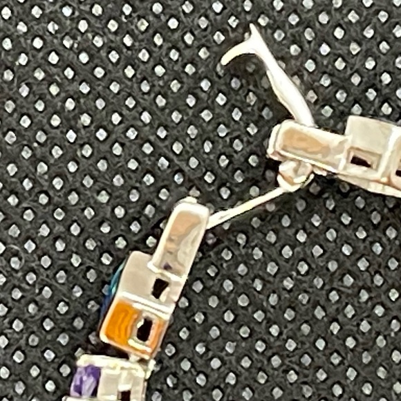 925 Sterling Opal Doublet & Tanzanite (synthetic) fancy cut 7” bracelet - Picture 4 of 6